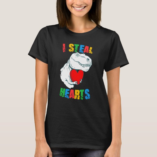 I Steal Hearts Rex Autism Awareness Valentines Day T-Shirt (Front)