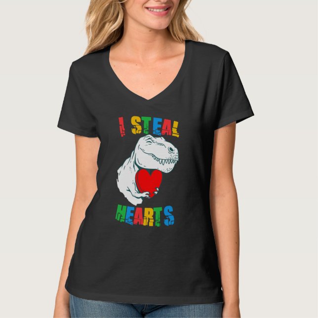I Steal Hearts Rex Autism Awareness Valentines Day T-Shirt (Front)