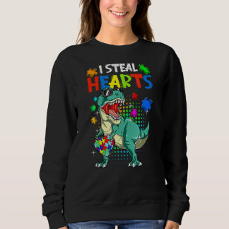 I Steal Hearts T Rex Dino Toddler Boys Kids Autism Sweatshirt