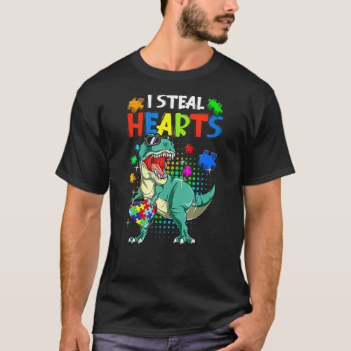 I Steal Hearts T Rex Dino Toddler Boys Kids Autism T_Shirt