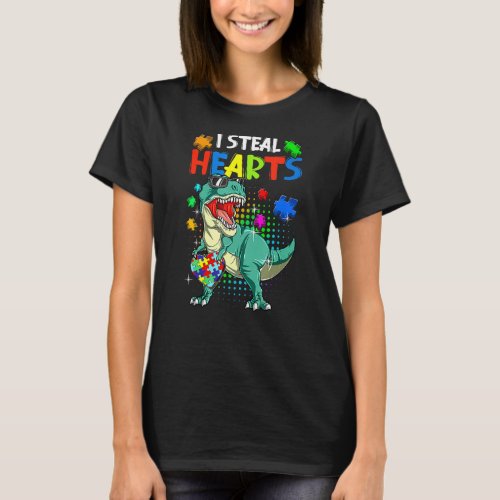 I Steal Hearts T Rex Dino Toddler Boys Kids Autism T_Shirt