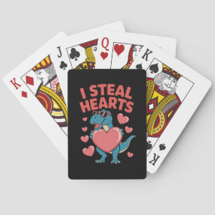 I Steal Hearts T Rex Dinosaur Valentine's Day Poker Cards