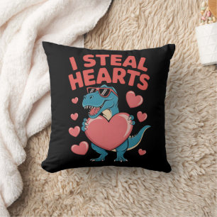 I Steal Hearts T Rex Dinosaur Valentine's Day Throw Pillow