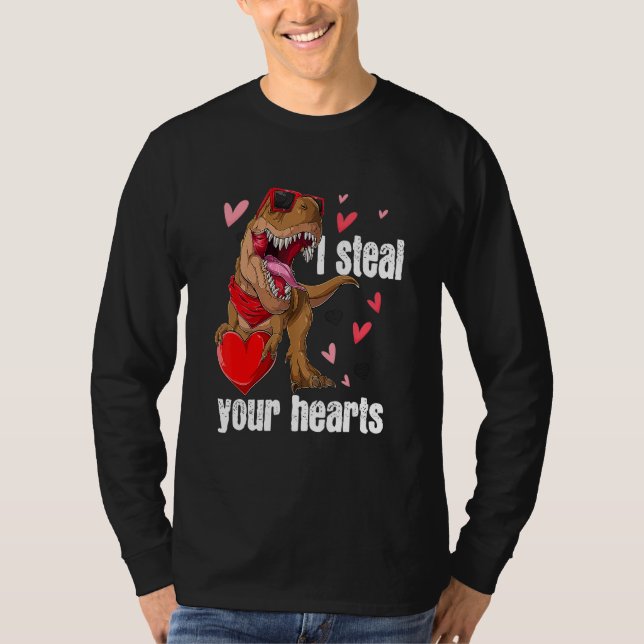 I Steal Hearts T rex Love Dinosaur Valentines Day  T-Shirt (Front)