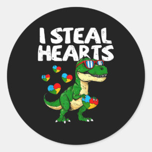 I Steal Hearts T-rex Puzzle Autism Awareness Dinos Classic Round Sticker