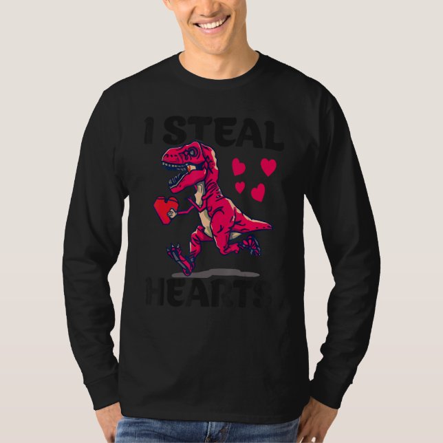 I Steal Hearts Trex Dino Baby Boy Valentines Day T T-Shirt (Front)