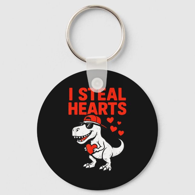I Steal Hearts Trex Dino Baby Boy Valentines Toddl Keychain (Front)