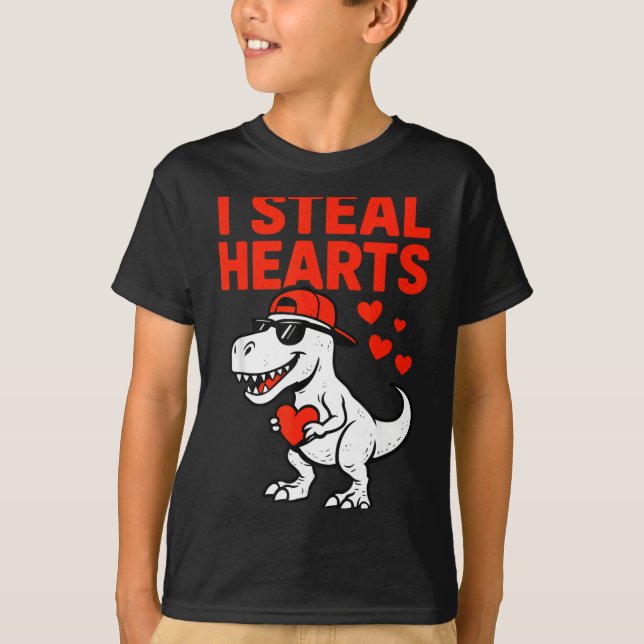 I Steal Hearts Trex Dino Baby Boy Valentines Toddl T-Shirt (Front)