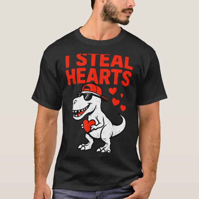 I Steal Hearts Trex Dino Baby Boy Valentines Toddl T-Shirt (Front)