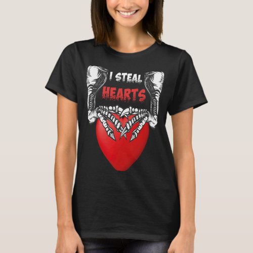 I Steal Hearts Trex Dino Hands Valentines Day Scar T_Shirt