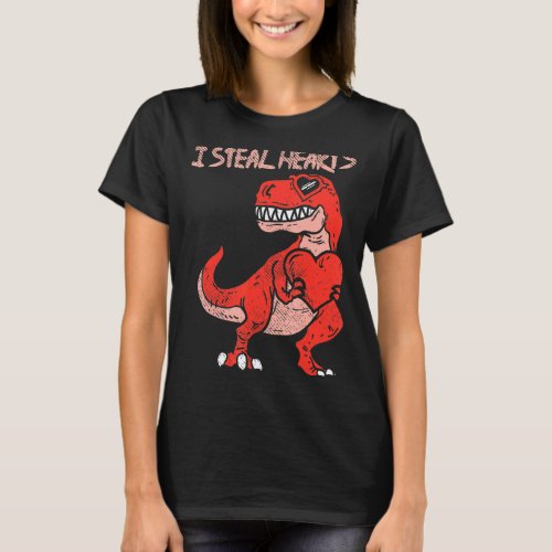 I Steal Hearts Trex Dinosaur Glasses Valentine Day T_Shirt