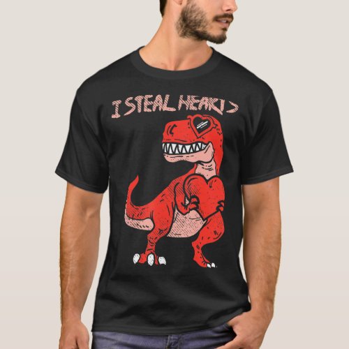 I Steal Hearts Trex Dinosaur Glasses Valentine Day T_Shirt