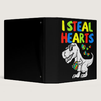 I Steal Hearts Trex Dinosaur Kids Boys Autism Awar 3 Ring Binder