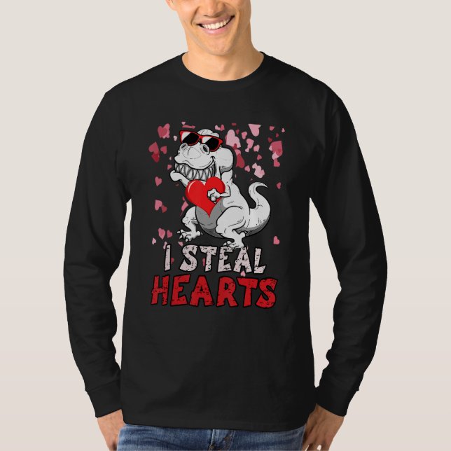 I Steal Hearts Trex Dinosaur Valentines Day Boys K T-Shirt (Front)