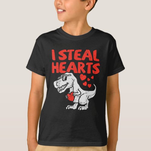 I Steal Hearts Trex Dinosaur Valentines Day T_Shirt