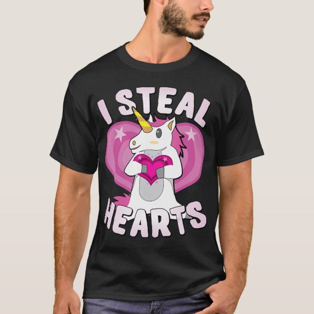 I Steal Hearts Unicorn Valentines Day T-Shirt (Front)