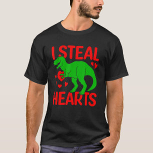 I Steal Hearts Valentines Day Boys Kids Dinosaur R T-Shirt