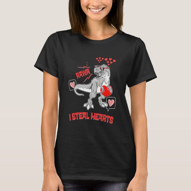 I Steal Hearts Valentines Day Dinosaur Boys Men Lo T-Shirt (Front)
