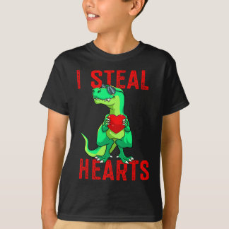 I Steal Hearts Valentines Day Dinosaur Boys Valent T-Shirt