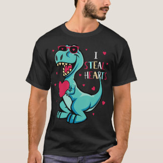 I Steal Hearts Valentines Day Dinosaur Boys Valent T-Shirt