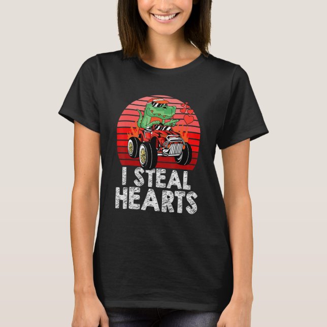 I Steal Hearts Valentines Day Love Rex Dinosaur Ri T-Shirt (Front)