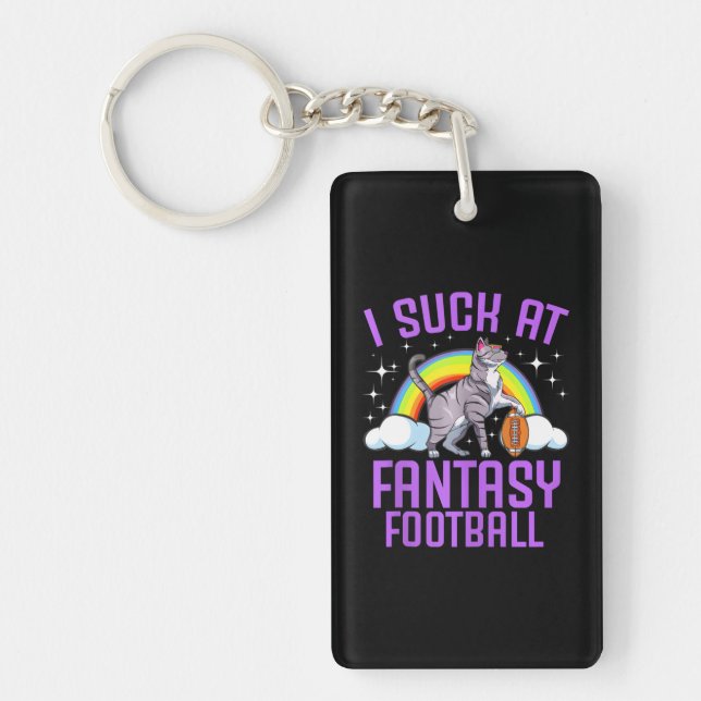 I Suck At Fantasy Football Cat Rainbow Kitten Keychain (Front)