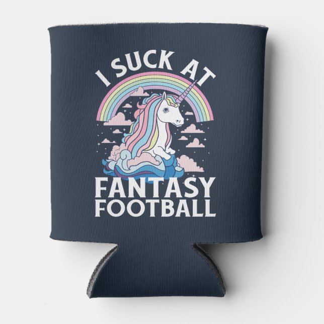 I Suck At Fantasy Football Unicorn Rainbow Can Cooler (Front)