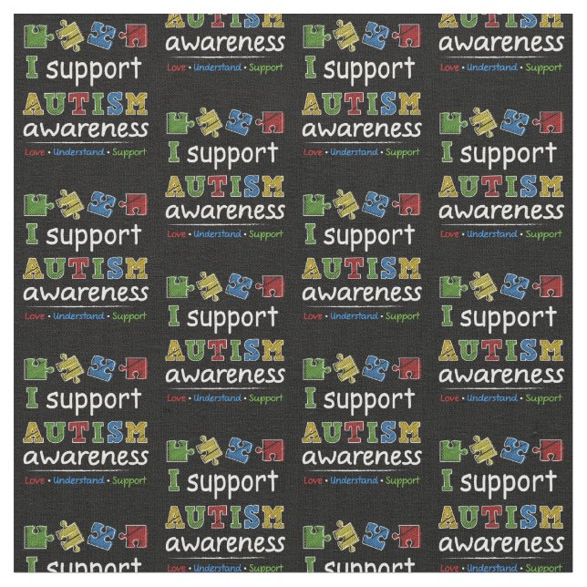 I Support Autism Awareness Love Understand Puzzles Fabric (Close Up)