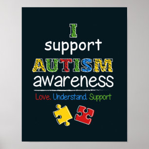 I Support Autism Awareness Red Yellow Puzzles Poster