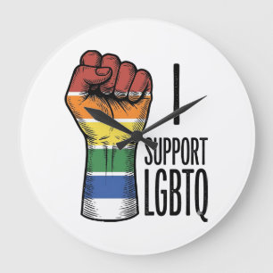 I Support LGBTQ Vintage Pride Fist Shirt Design_1 Large Clock