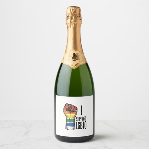 I Support LGBTQ Vintage Pride Fist Shirt Design_1 Sparkling Wine Label