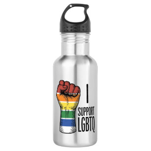 I Support LGBTQ Vintage Pride Fist Shirt Design_1 Stainless Steel Water Bottle