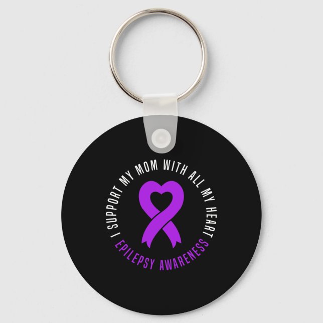 I support Mom with all my heart Epilepsy Warrior M Keychain (Front)