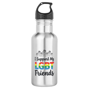 I Support My LGBT Friends Rainbow Pride Vector Des Stainless Steel Water Bottle