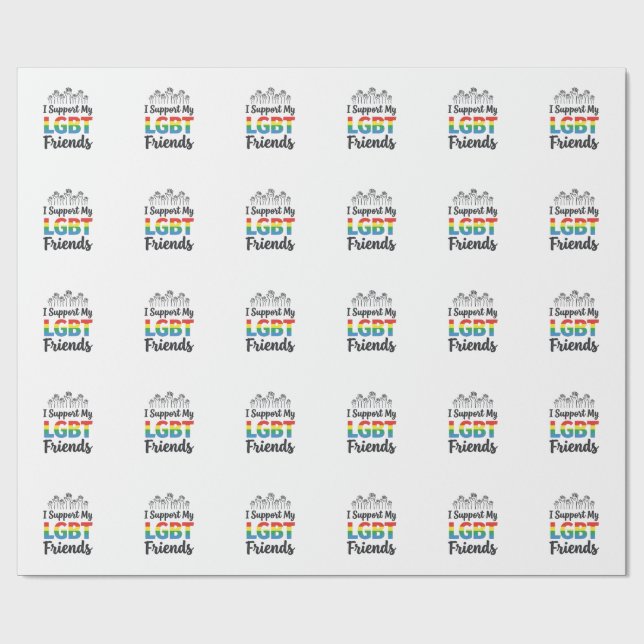 I Support My LGBT Friends Rainbow Pride Vector Des Wrapping Paper (Flat)