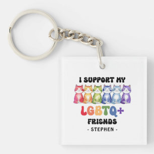 I Support My LGBTQ Friends – Rainbow Cat Pride Keychain
