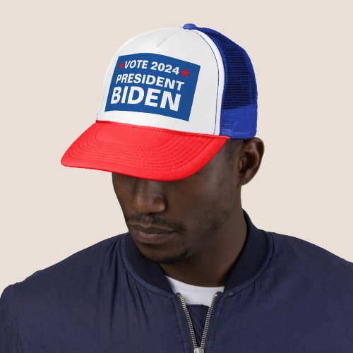 I Support President Biden Blue White Red Star Trucker Hat