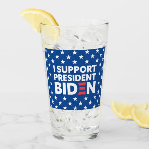 I Support President Biden White Stars Pattern Blue Glass