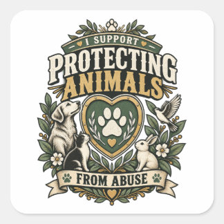 I Support Protecting Animals from Abuse Paw Heart Square Sticker
