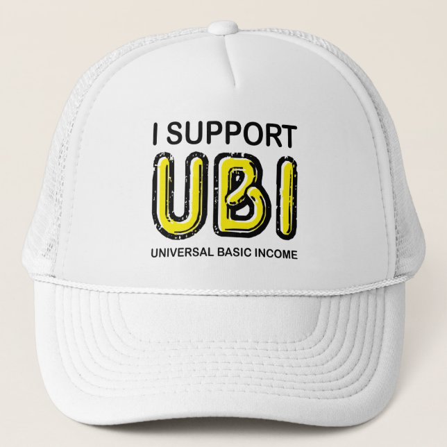 I Support UBI Universal Basic Income Neon Light Trucker Hat (Front)