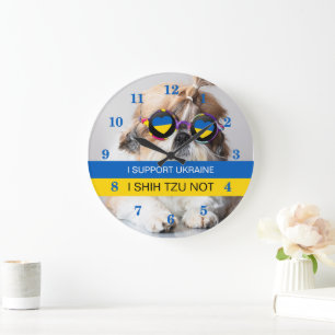 I support Ukraine I Shih Tzu Not Heart flag Large Clock