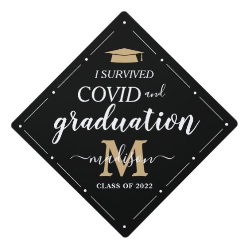 I Survive Covid and Graduation Modern Black Tassle Graduation Cap Topper