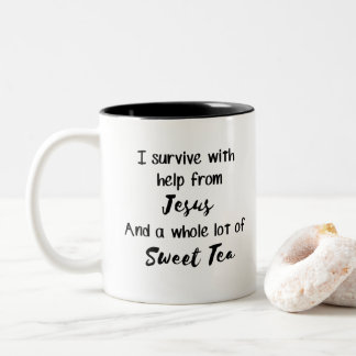 I Survive With Jesus and Sweet Tea Two-Tone Coffee Mug