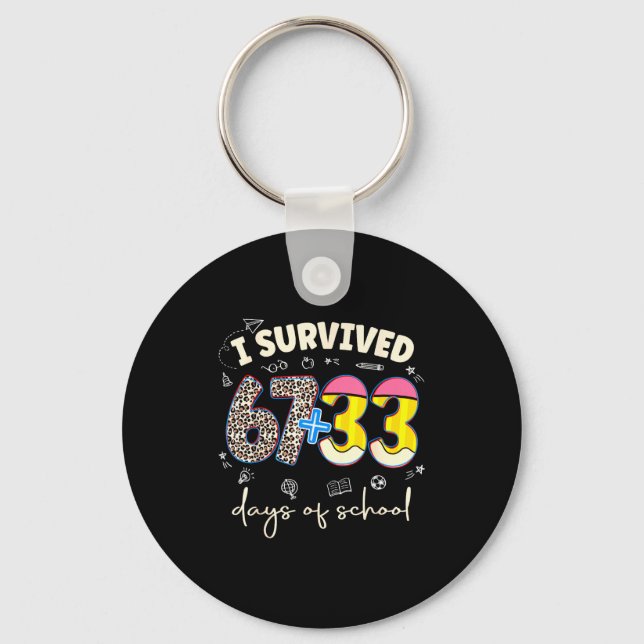I Survived 100 Days Of School Leopard Funny Teache Keychain (Front)