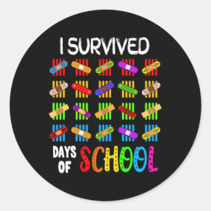 I Survived 100 Days Of School Teacher and Kids Gif Classic Round Sticker