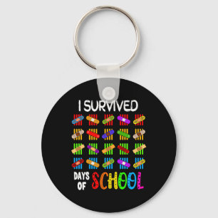 I Survived 100 Days Of School Teacher and Kids Gif Keychain