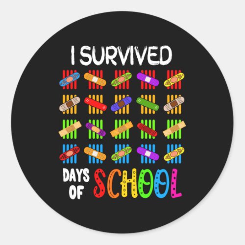 I Survived 100 Days Of School Teacher Band Aid Classic Round Sticker