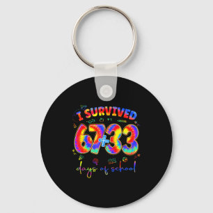 I Survived 100 Days Of School Tiedye Funny Teacher Keychain