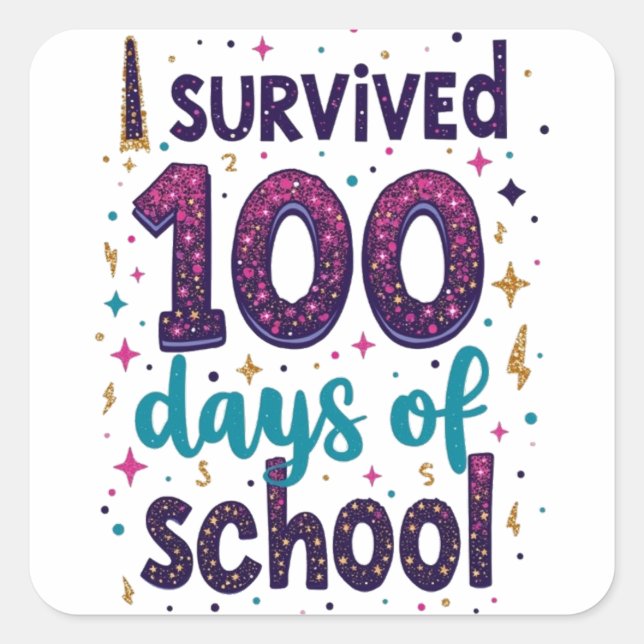 I Survived 100 Days of School Unicorn Design  Square Sticker (Front)