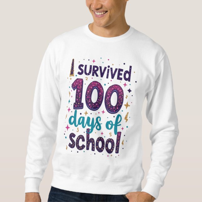 I Survived 100 Days of School Unicorn Design  Sweatshirt (Front)